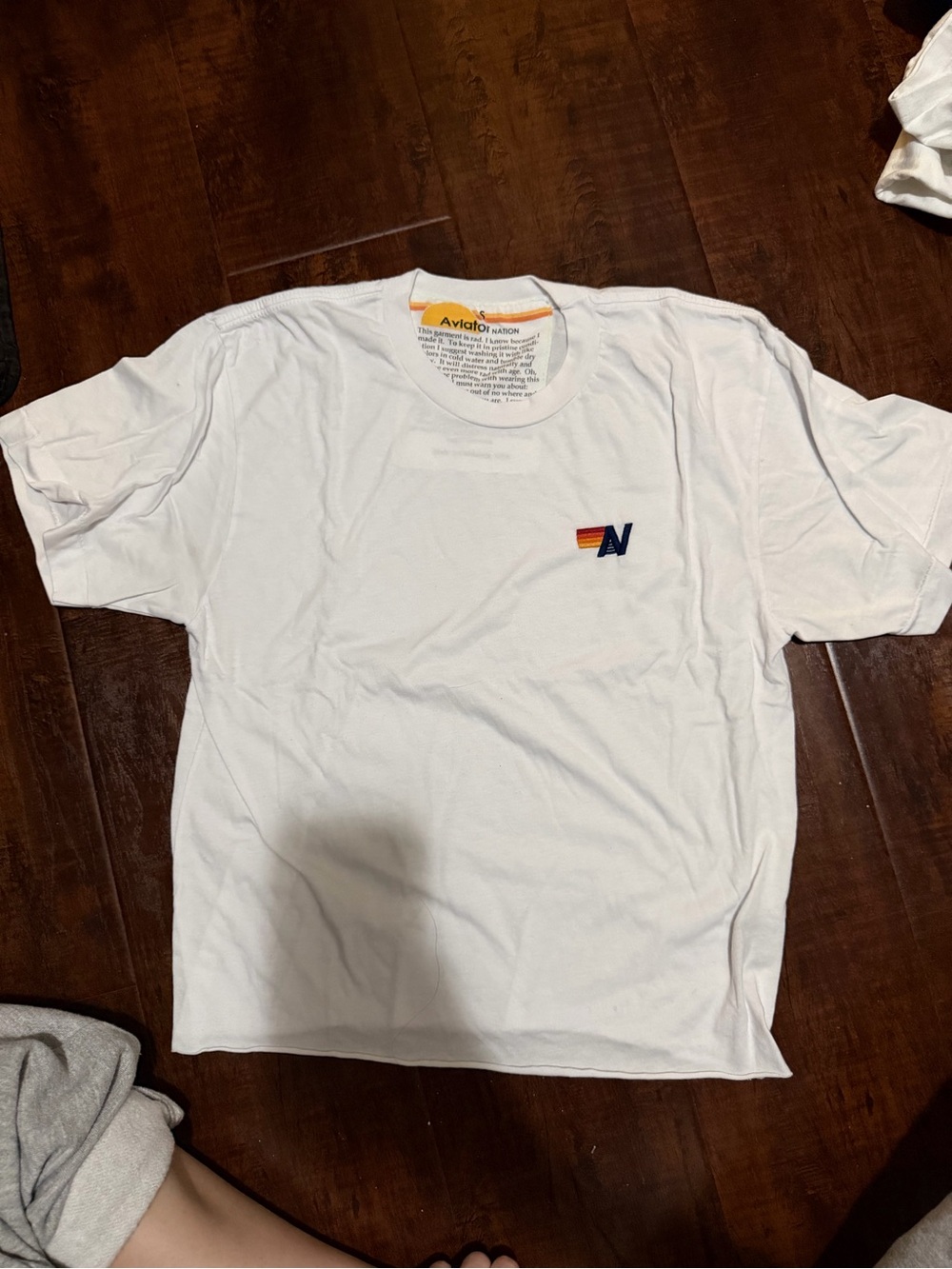 Aviator Nation White Tee with Small Rainbow 'N' Logo